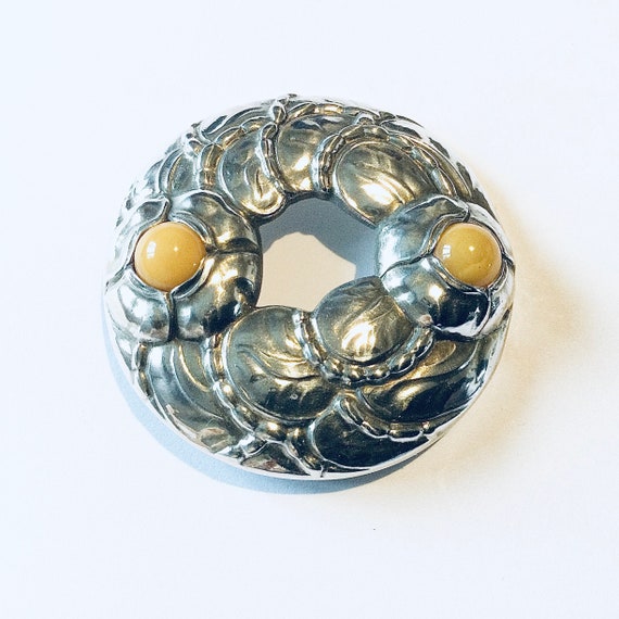 Georg Jensen Sterling Silver Brooch With Cabochon 