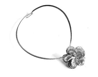 Rare  Theresia Hvorslev Sterling Silver Neckring With Large ROSE Pendant 1970 Sweden