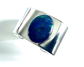 Vintage Lars Estberger Heavy Sterling Silver Lapis Lazuli Cuff Bracelet 1994 Stockholm