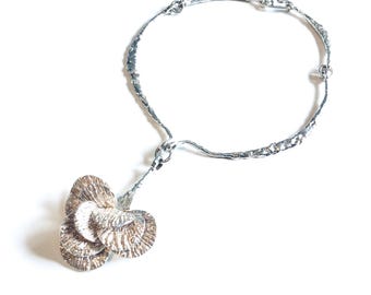 Very Rare Silver Neckring With Large ROSEBUD Pendant Designed By Theresia Hvorslev For MEMA 1975 Lidkoping Sweden