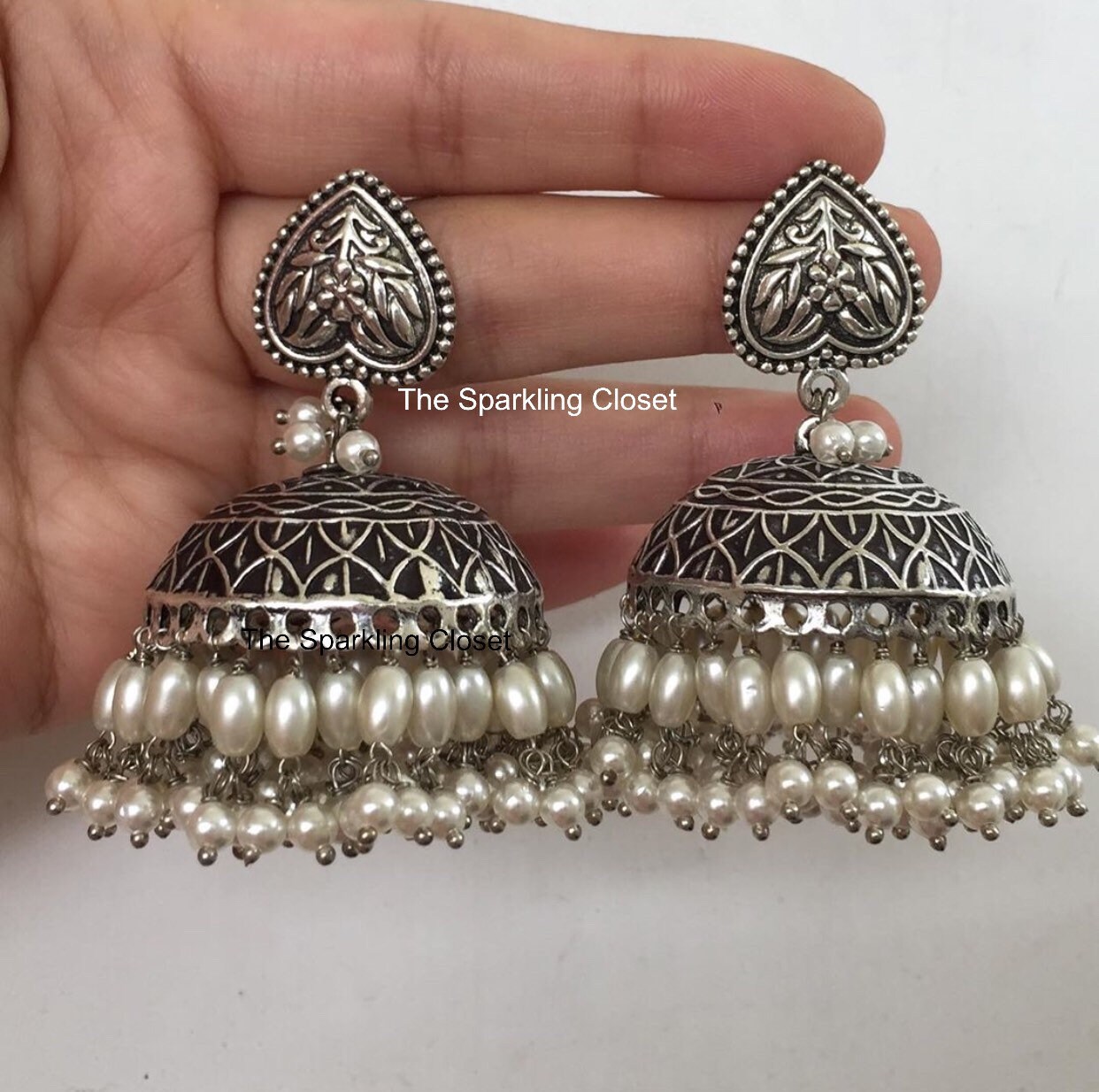 big peacock stone jhumka earrings for wedding designer party wear white  color jhumki