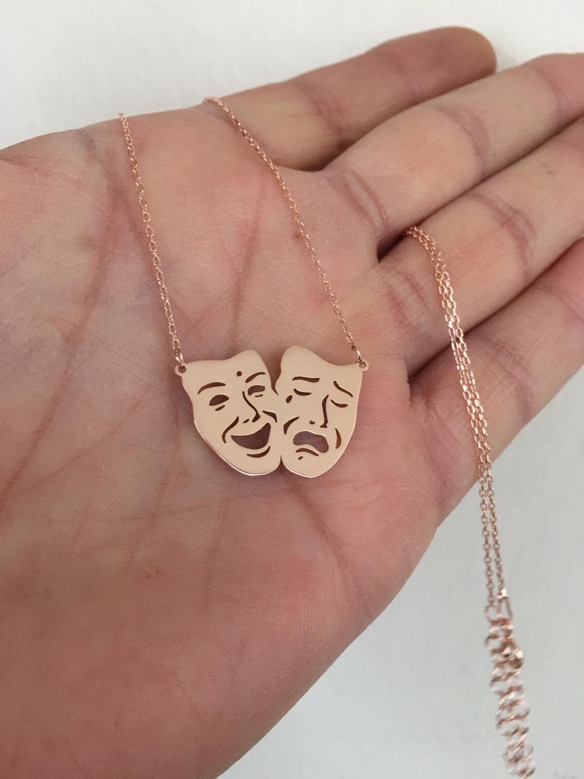 Theater mask necklacemask necklacesterling silver gift for Etsy