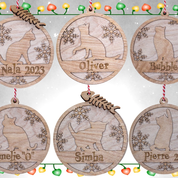 Esclusivo ornamento natalizio inciso: design su misura della zampa di gatto con nome personalizzato 2023, caratterizzato da un ciondolo giocattolo per gatti, design di ispirazione fresca.