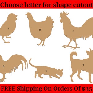 Baby Chic, Cat, Rooster, Dog, Hen, Rooster Unfinished Wood Cutouts Shapes Large & Small Sizes
