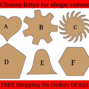 Heart Gear Hexagon Wood Cutout Shapes And Silhouettes - Large, Medium, or Small Sizes