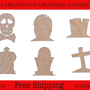 Halloween Tombstone, Creepy, Skull And Cross Bones, Unfinished Wood Cutouts Shapes Large & Small Sizes