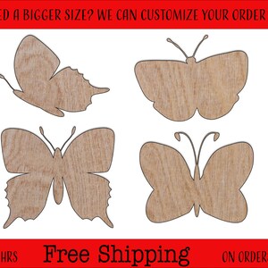 Butterfly Bloodworm Flying and Sitting Unfinished Wood Cutouts Shapes Large & Small Sizes