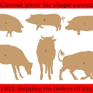 Cow, Pig, Bull, Ox Farm Animals, Unfinished Wood Cutouts Shapes Large & Small Sizes