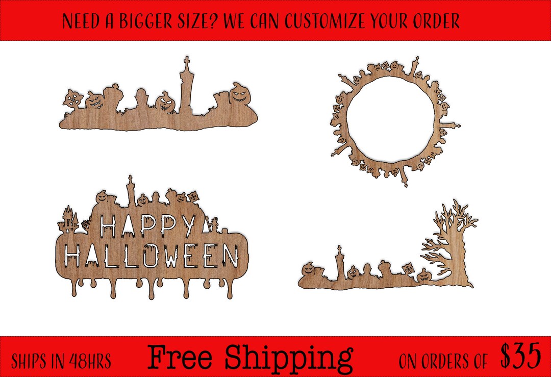 Halloween Landscape Unfinished Wood Cutouts Shapes Large & Small Sizes