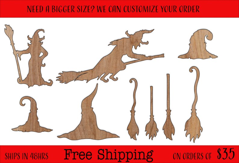Halloween Witch Unfinished Wood Cutouts Shapes Large & Small Sizes