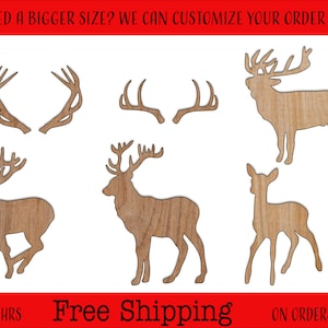 Deer Antlers, Elk Antlers, Reindeer Antlers Unfinished Wood Cutouts Shapes Large & Small Sizes
