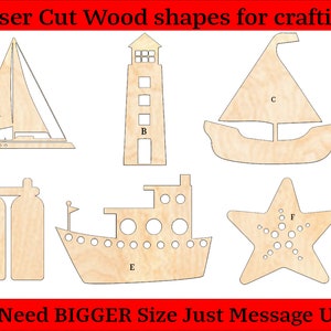Steam Boat Anchor Nautical Star Throw Ring Lighthouse Boat Wood Cutout Shapes And Silhouettes - Large, Medium, or Small Sizes