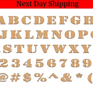 Fuentes de letra de madera única - Madera contrachapada de abedul sin terminar de 2-30 pulgadas - Fuente Stencil - Monograma decorativo de artesanía, decoración del hogar, artesanía de bricolaje