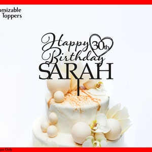 Joyeux anniversaire Cake Topper Birthday, Gâteau personnalisé pour anniversaire avec nom, gâteau 40e anniversaire, 30e anniversaire