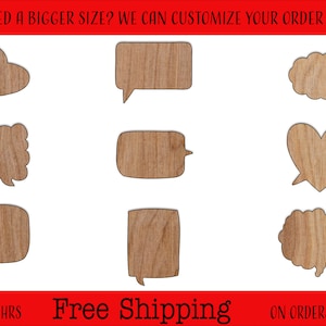 Speech Bubble Text Unfinished Wood Cutouts Shapes Large & Small Sizes