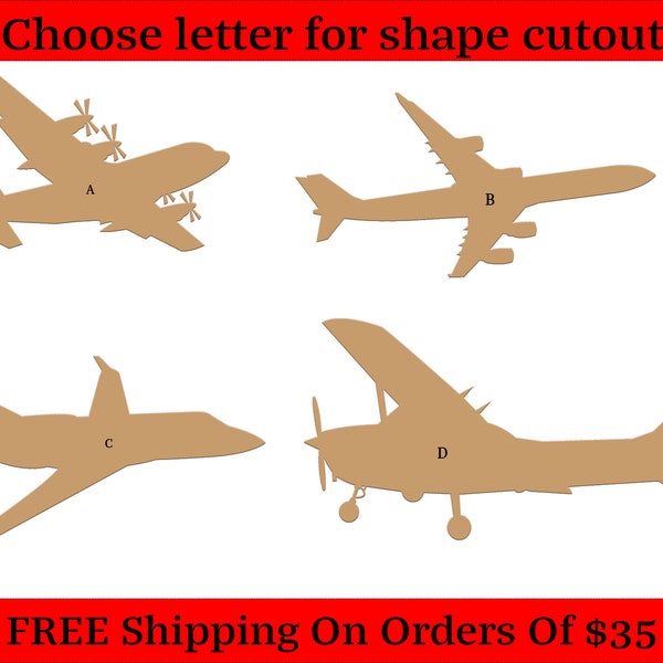 Airplane Aircraft Aeroplane Unfinished Wood Cutouts Shapes Large & Small Sizes