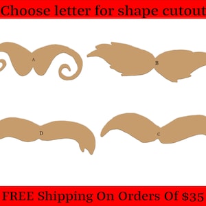 Moustache, Beard, Chevron, English, Handlebar Unfinished Wood Cutouts Shapes Large & Small Sizes