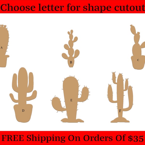 Cactus, Succulents, Cholla, Desert Plants Themed Wood Cutout Shapes And Silhouettes - Large, Medium, or Small Sizes