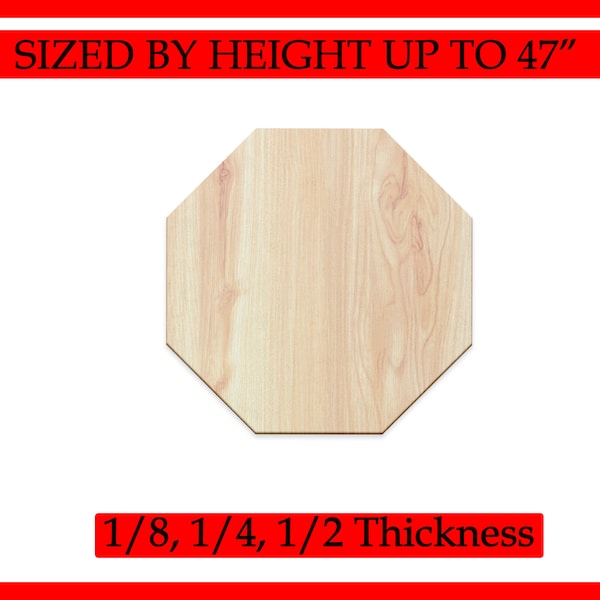 Unfinished Wood Octagon Shape - Wood Round Birch- DIY Craft Blank 1/8", 1/4", 1/2" Thick up to 35 inches in Diameter - Laser Cut Out