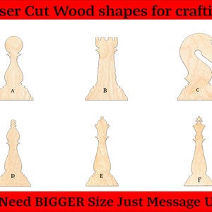 Chest Board Game Pieces Bishop Pawn Knight Rook Queen KingWood Cutout Shapes And Silhouettes - Large, Medium, or Small Sizes