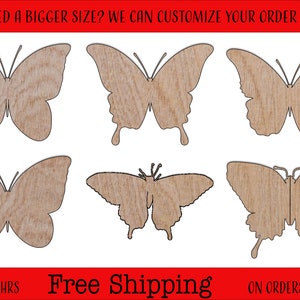 Butterfly Bloodworm Flying and Sitting Unfinished Wood Cutouts Shapes Large & Small Sizes