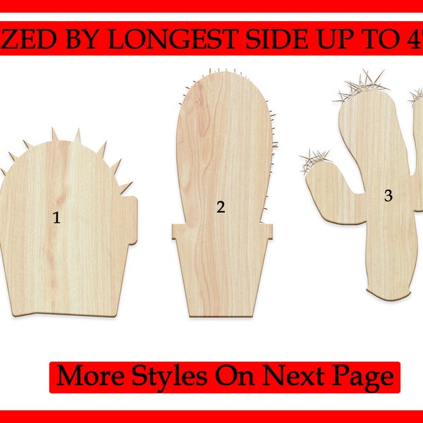 Unfinished Wooden Cactus Shape - Cactus Silhouettes -Desert Cactus Wood Shapes - DIY Craft Blank 1/8", 1/4", 1/2" Thick up to 35 inches