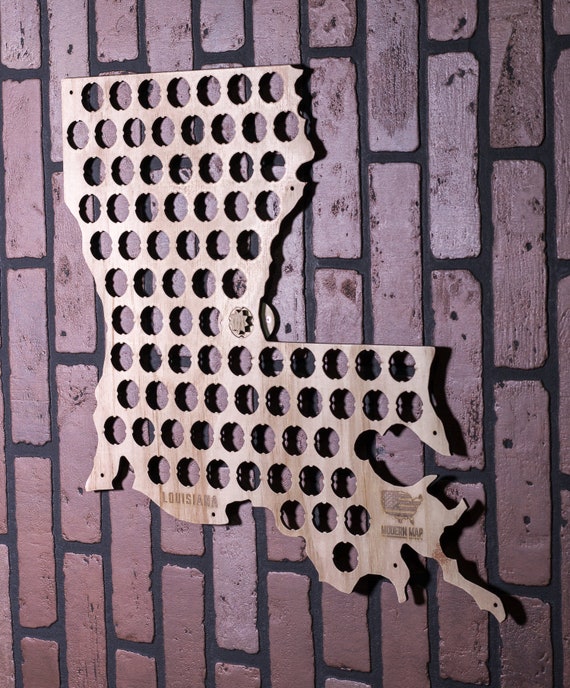 Louisiana Beer Bottle Cap Holder Birch Wood Wall Art Craft Beer Man Cave LA Map