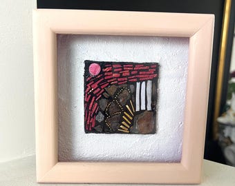 Eco-Friendly Abstract Mosaic Art | 14x14cm Recycled Mixed Media Painting in Upcycled Frame