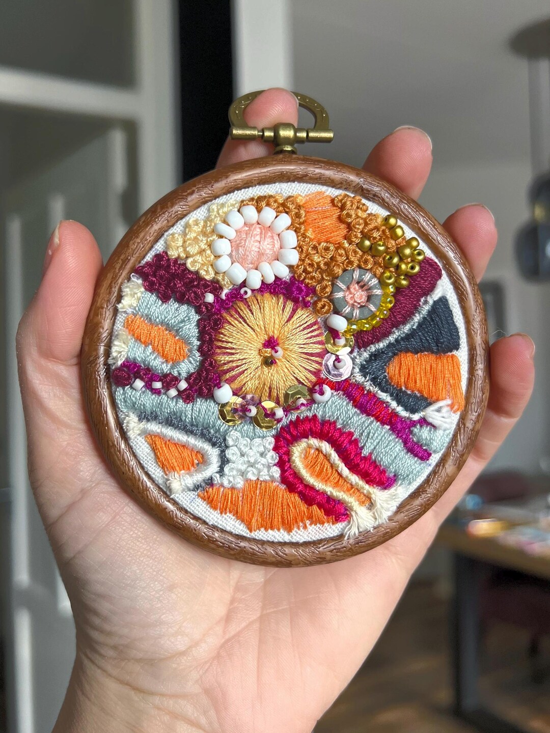 Handmade Original Embroidery Hoop , Abstract Hoop Art , Hand Embroidery ...