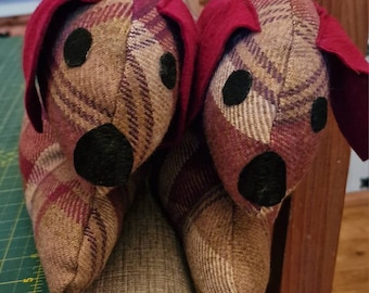 New colours! Handmade to order. Cute Door warmer warm Sausage Dog Draft Excluder check pattern tartan dachshund patchwork.