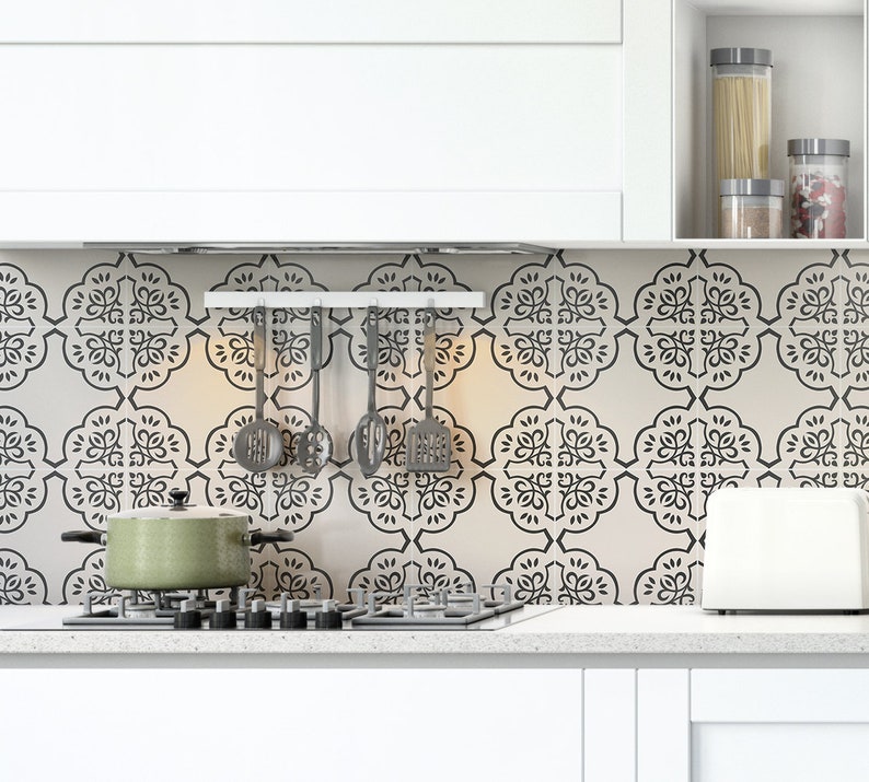 Peel /& Stick #8S Hamra Beige and Black Backsplash Sticker Classy beige kitchen wallpaper sticker Kitchen and Bathroom Splashback