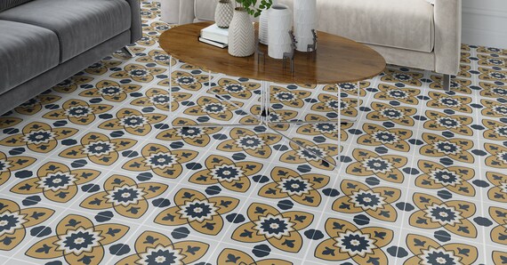 Ornate moroccan yellow floor sticker Decals Patchwork | Etsy