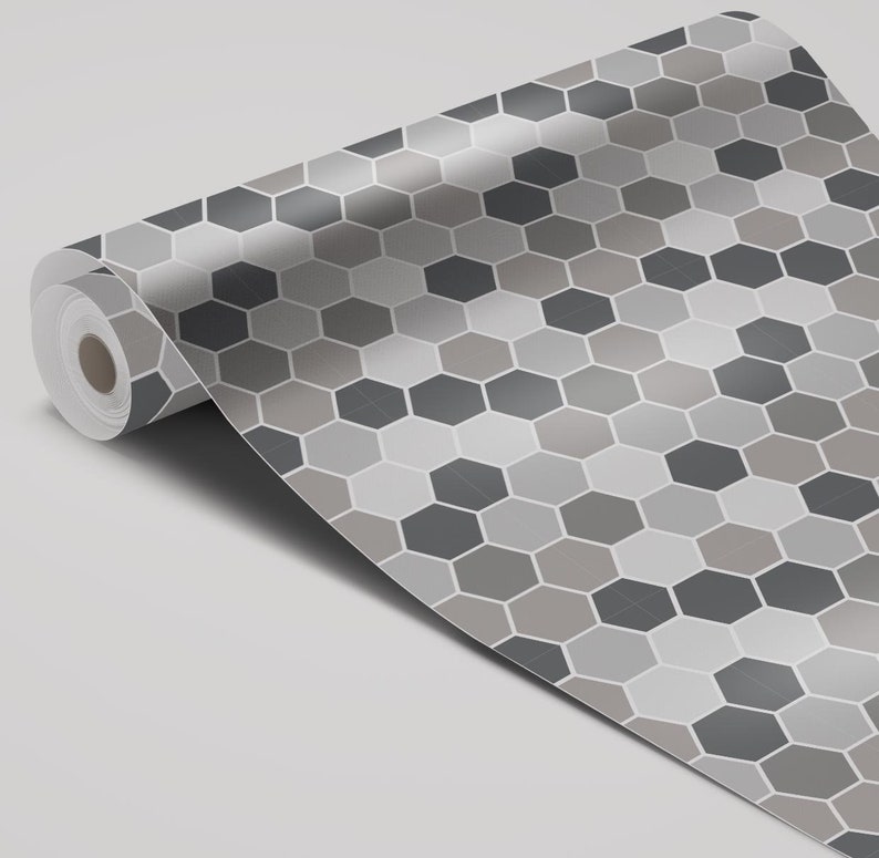 Removable Vinyl Wallpaper Grey hexagon wallpaper Wall Mural #60W Self-Adhesive Hexa in Smoke