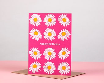 Joyeux anniversaire Letterpress Card | | de cartes en aluminium Carte de vœux Daisy