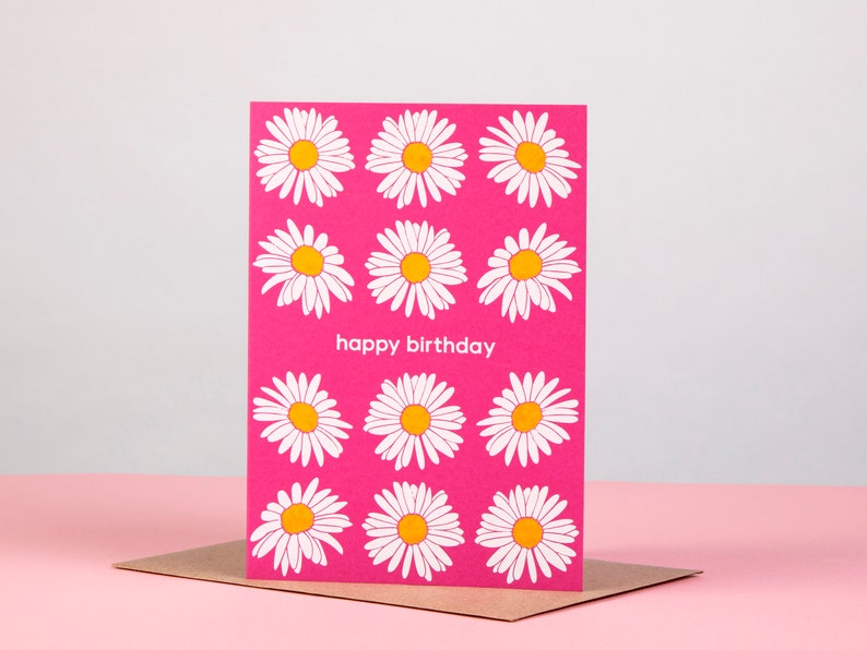 Happy Birthday Letterpress Card Foil Card Daisy Greeting Card image 1