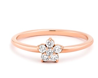 Tiny Flower Shaped Diamond Ring, Diamond Flower Ring, Diamond Cluster Ring, Flower Diamond Ring, Stacking Ring, Flower Diamond Ring, Eloise