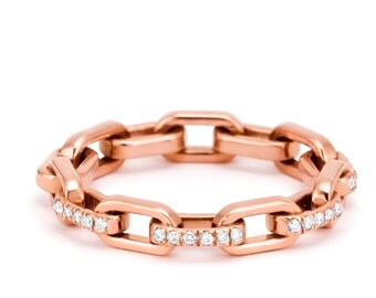 Eloise. Diamond Stacking Chain Ring / Twisted Ring / 14k Solid Gold Chain Ring / Ring / Stacking Ring / Pinky Signet Ring / Labor Day Sale