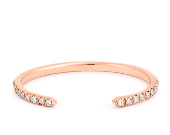 Dainty Diamond Opened Space Band, Minimalist Wedding Band Rose Gold