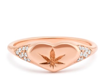 Canabis Leaf Ring, 14K Gold Ring Small Pot Leaf Ring