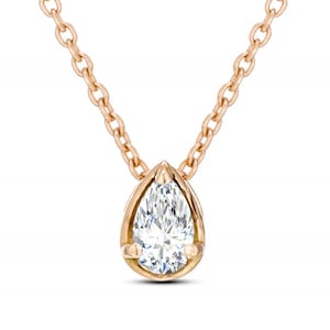 0.2 Ctw Pear Drop shape lab-created diamond ,Minimal Diamond Pendant Necklace, 14K Gold danity necklace