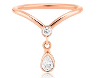 ELOISE- Rocking Drop Diamond Ring 14k Gold Thin Ring