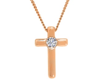 Diamond Cross Necklace in 14K Rose Gold- Cross Necklace, Diamond Cross Pendant, Religious Diamond Necklace, Mother's Day Sale Sale