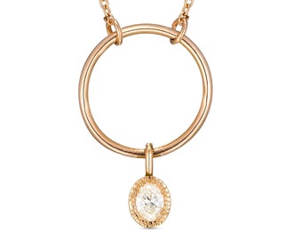 Dangling Diamond Necklace, Bezel Set 14k Gold Dangling Diamond Necklace