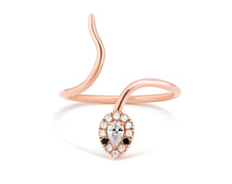 Eloise / Dual Diamond Ring / 14k Gold Diamond Snake Shaped Ring / Open Design Diamond Ring / Promise Ring / Stackable Ring / Birthday Gift