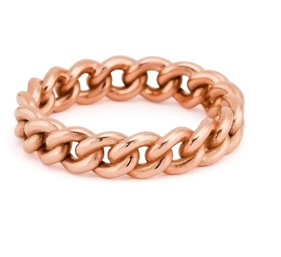Rose Gold / Chain Ring 9k Solid Gold Ring / Stacking Ring / Etsy