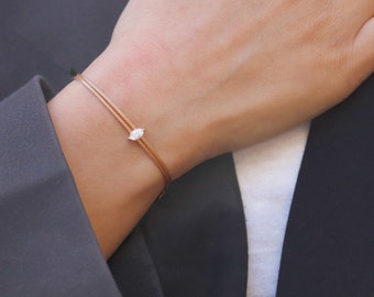 Wax bracelet with Marquise created diamond 0.30 Ctw Solitaire setting in 14K, for women, jewel for the sea & summer,