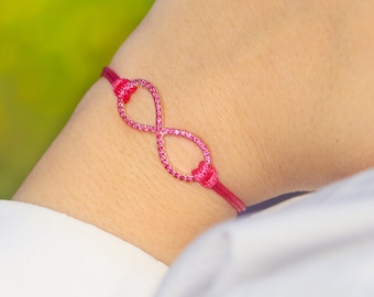 0.60 ruby Gold Infinity Bracelet, 14K  18k Gold  Bracelet, Friendship Bracelet,String Bracelet, Gold pink Cord Bracelet, silk woven Bracelet