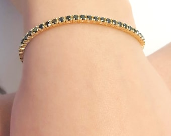 Black Diamond Eternity Tennis Bracelet ,3.30-4.30ct Natural Diamonds Tennis Bracelet 14kt Gold 7 Inch, men women tennis bracelet,