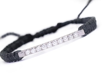 Macrame Wax bracelet with created diamond, 10 diamond 0.50 Ctw  setting in 14K, for women or man, jewel for the sea & summer.