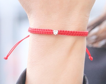 Wax bracelet with Heart created diamond 0.30 Ctw Solitaire setting in 14K, for woman, jewel for the sea & summer, silk woven Bracelet.
